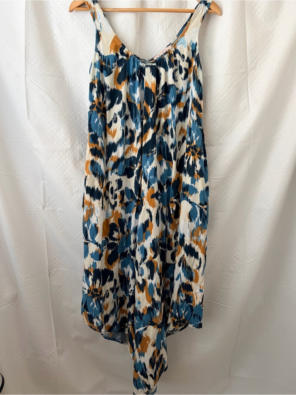Sleeveless Abstract Print Midi Dress in Teal & Mustard